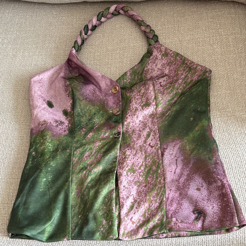 Stylish Green Pink Braided Straps Top